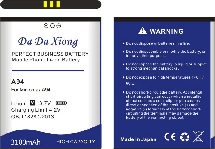 Аккумулятор Da Xiong 3100 мАч Micromax A94 для телефона A94|battery for|battery for micromaxmicromax battery |