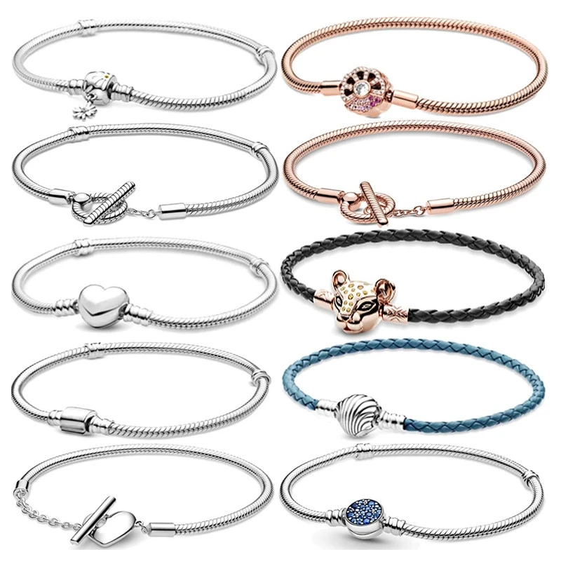 

Hot Sale Jewelry For Women Fit Original Pandora Pulseras Plata Bangle DIY Charms 925 Sterling Silver Beads Bracelets Abalorios