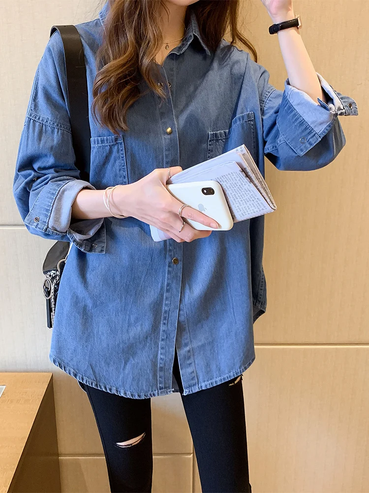 Джинсовая рубашка для женщин новинка весны и осени свободный дизайнерский