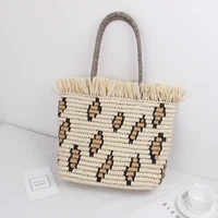 2021 new fashion straw bag net red same leopard hand woven bag beach bag casual handbag female bag