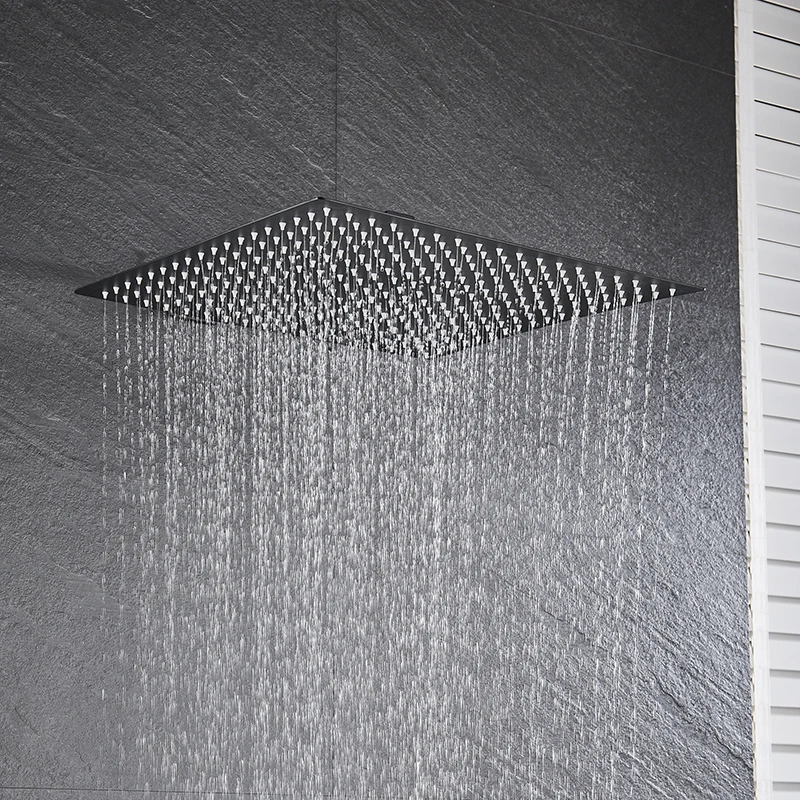 Black 16 inch Square Rainfall Shower Head Ultrathin Stainless Steel Showerhead Chrome Finish Top Rain Faucet | Обустройство дома