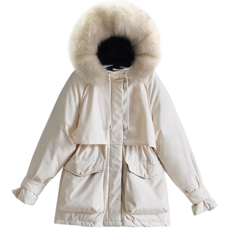 

Winter Down Coats for Women Faux Fur Hood Full-Zipper Jacket Parka Outwear