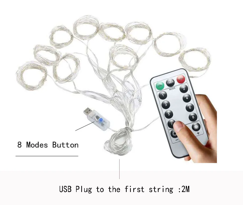 3 м USB светодиодный гирлянда для занавесок, гирлянда с дистанционным управлением для нового года, Рождества, дома, улицы, свадьбы, домашнего декора