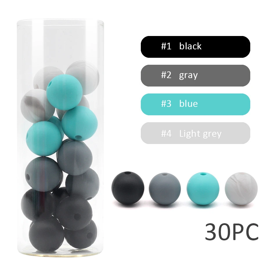 Green-black 30 шт. Цвет силиконов бусов аксессуар круглой формы бусины Еда Класс бусы, сделай сам, ювелирное изделие Прорезыватели для зубов медсестра бусины 12 мм - Цвет: Green-black