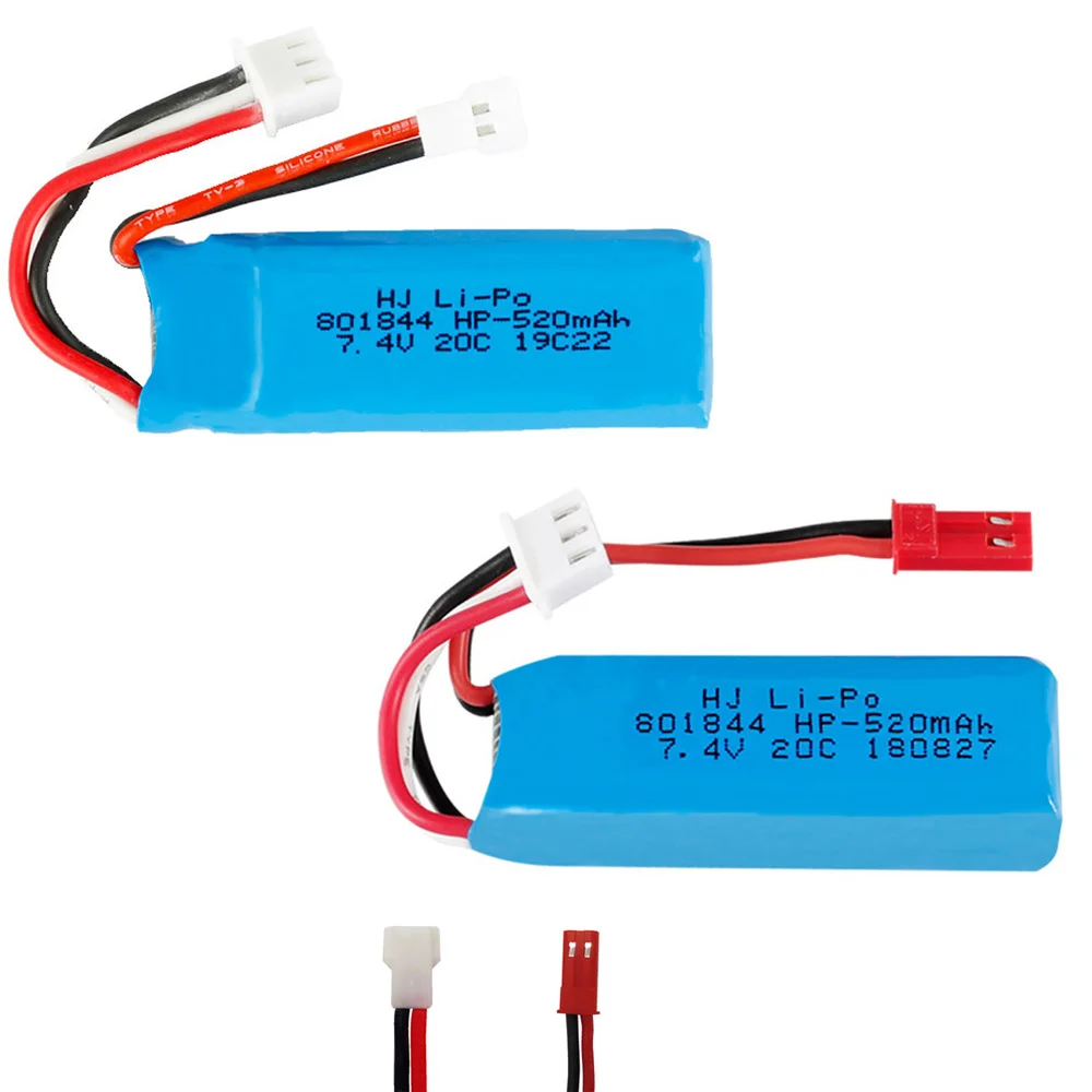 Литий-полимерный аккумулятор для WLtoys XKA600 K969 K989 K999 P929 P939 A202 A212 A222 A232 A242 A252, модель радиоуправляемых автомобилей, 2 шт., 7,4 В, 520 мАч
