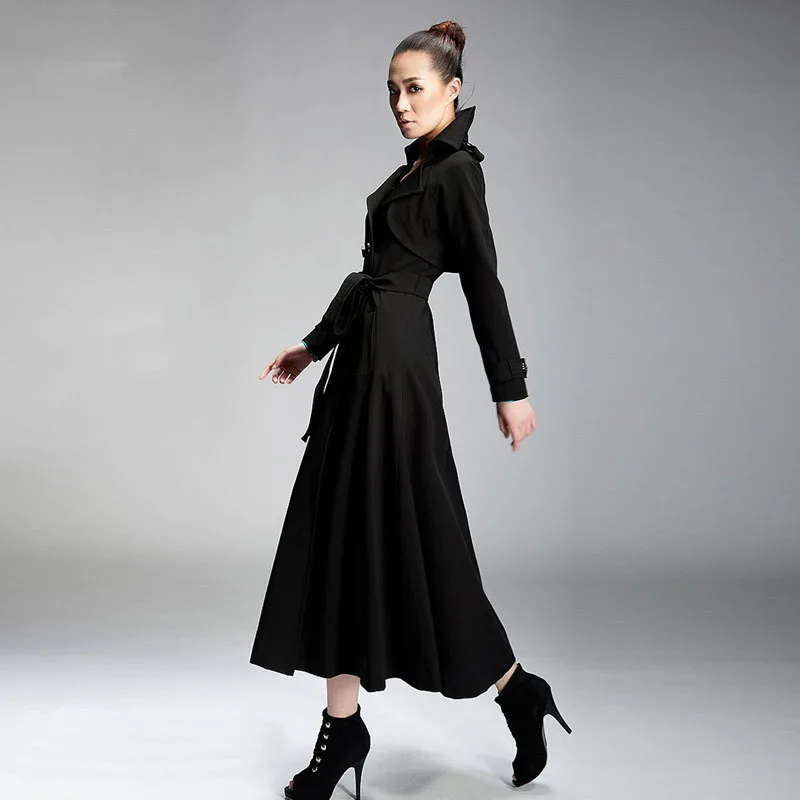 Женская приталенная ветровка двубортный длинный Тренч с отложным воротником и