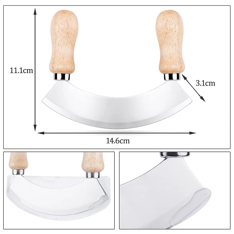 Нож для измельчения трав с 1 лезвием из нержавеющей стали нож пиццы деревянной