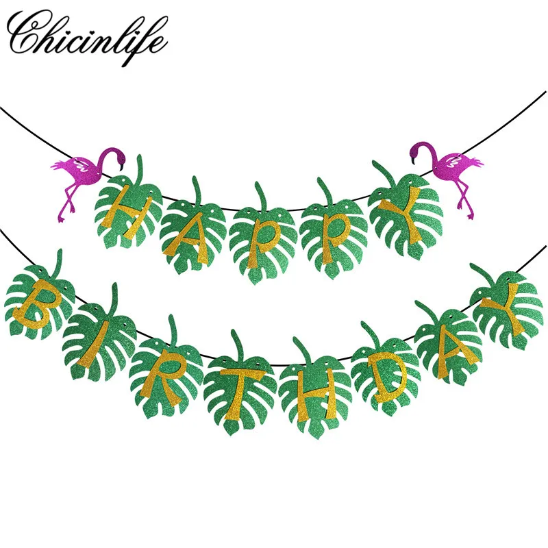 1 набор Фламинго С пальмовыми листьями баннер на день рождения гавайская