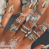12 pcsset fashion retro metal elephant water drop crown pattern ring set for women silver color alloy combination ring jewelry