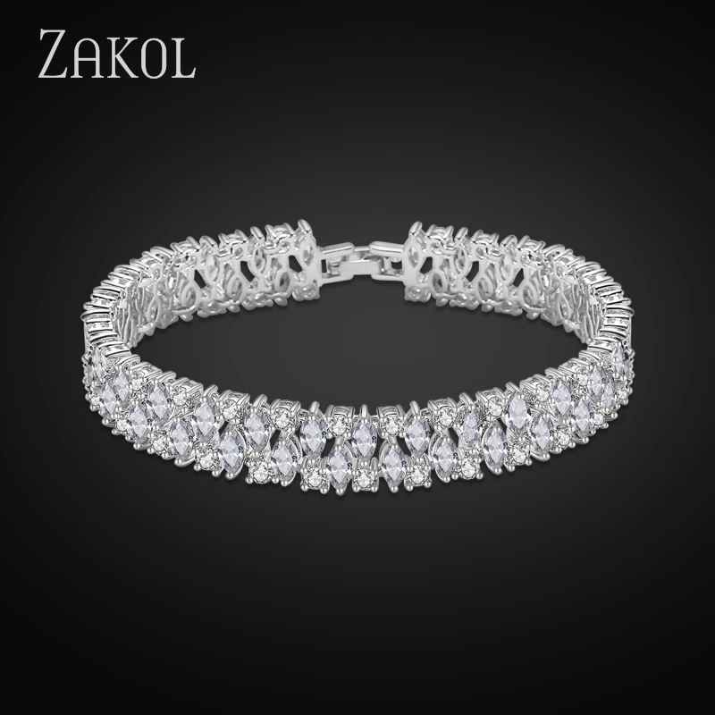 ZAKOL Европейский стиль AAA + кубический циркон браслеты для женщин Свадебное платье