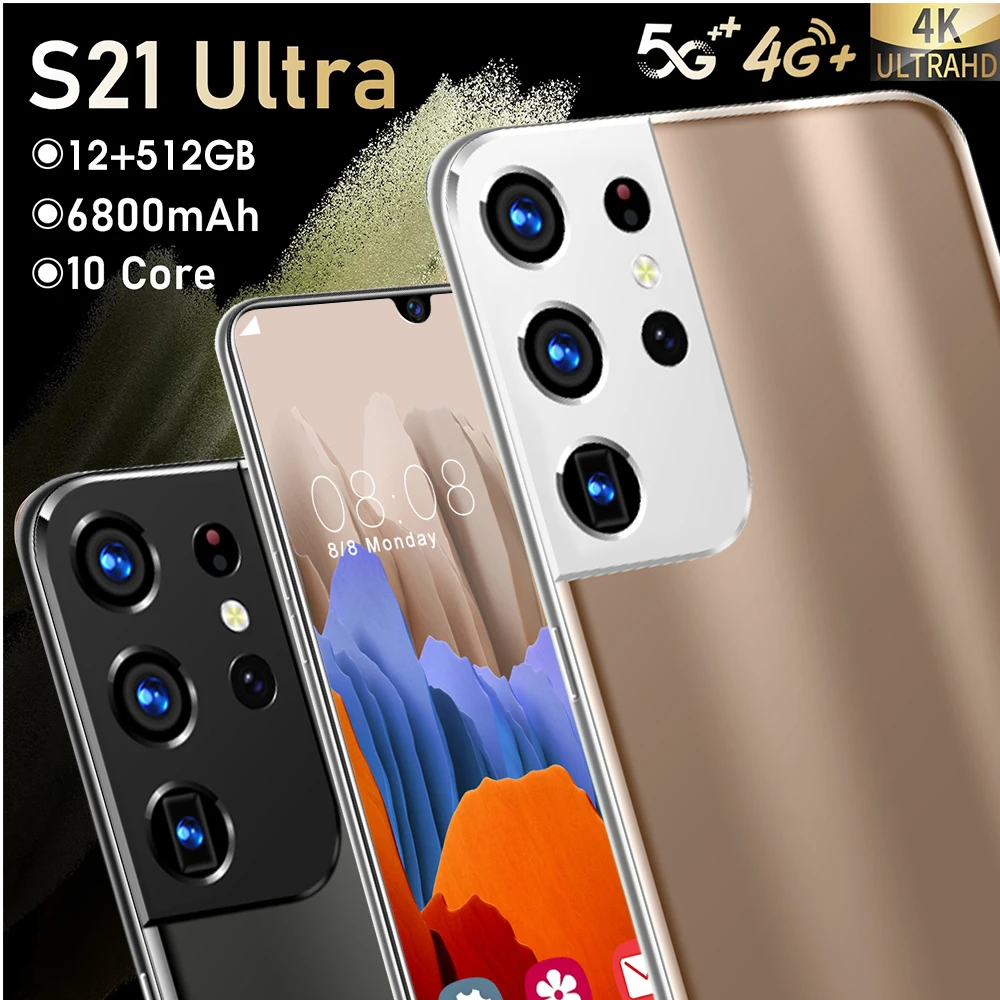 

New Galxy S21 Ultra 8GB RAM 256GB ROM 6.6 Inch Andriod Smart Phone 5G Network MTK6889 24+48MP Face Fingerprint ID Mobile Phone