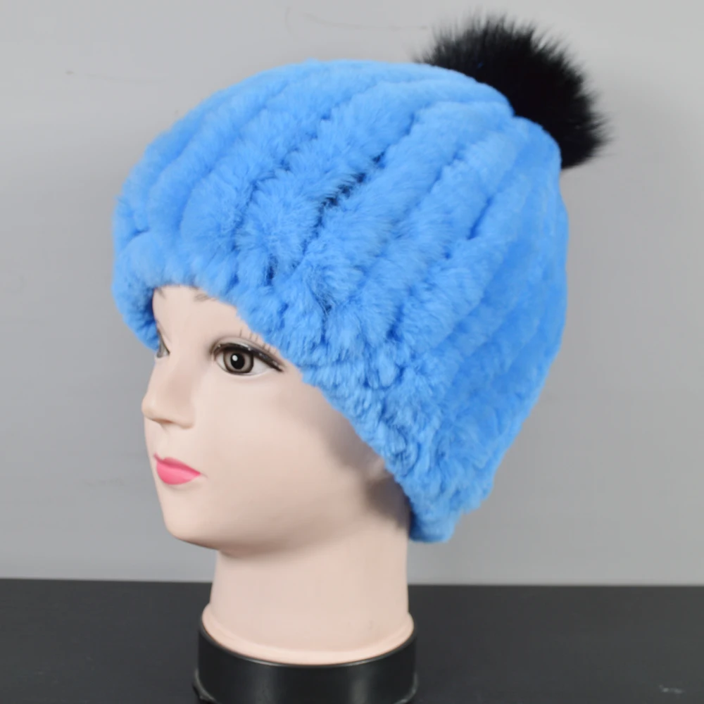 2020 детские трикотажные натуральным лисьим меховым помпоном головные уборы для