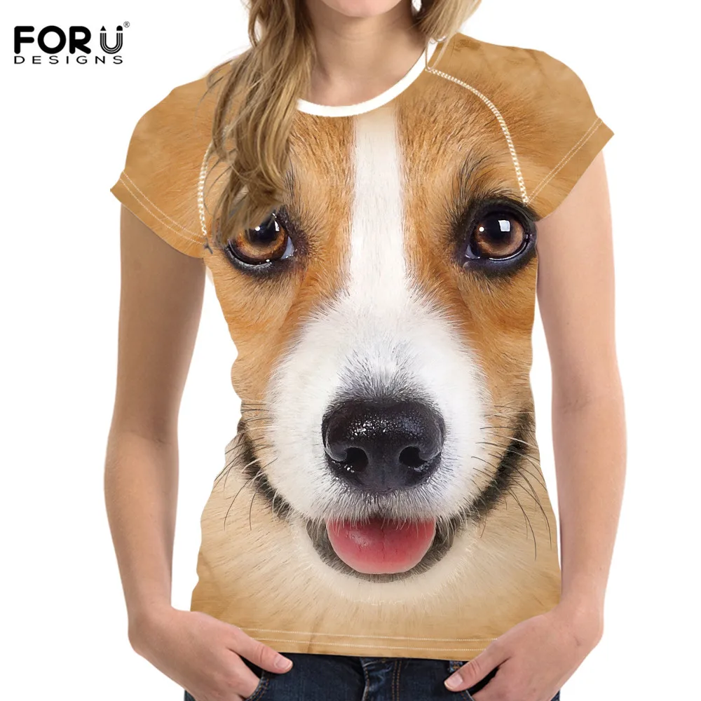 

FORUDESIGNS 3D Animals Corgi Dog Print Women Summer Tshirs Crewneck Harajuku Style Femme Vetement Comfortable T-shirts Girls Tee