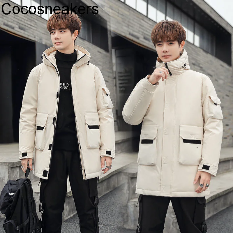 

Winter outdoor sports white duck down jacket medium long work clothes leisure down jacket men's