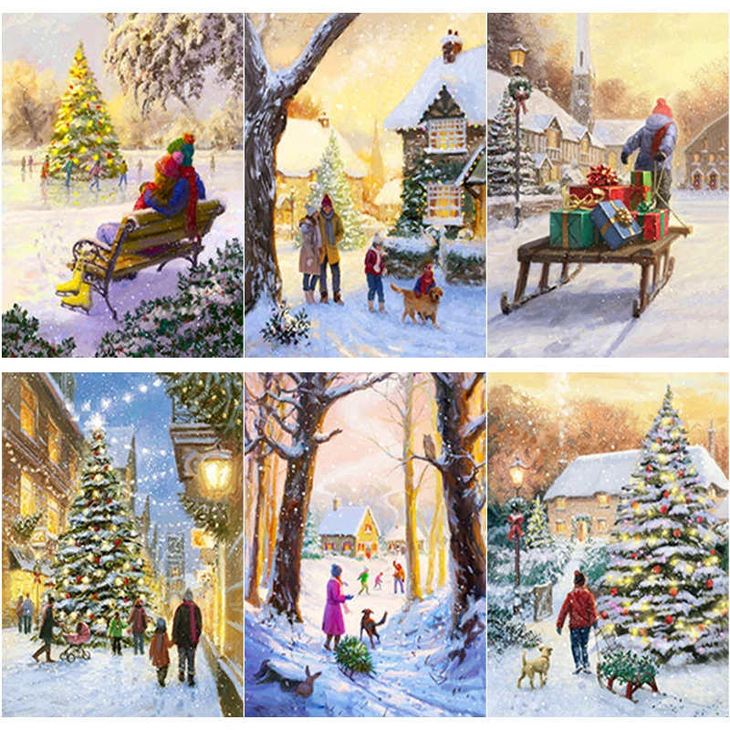 

New 5D DIY Diamond Painting Sunset Cross Stitch Snow Scene Diamond Embroidery Full Square Round Drill Home Decor Manual Art Gift