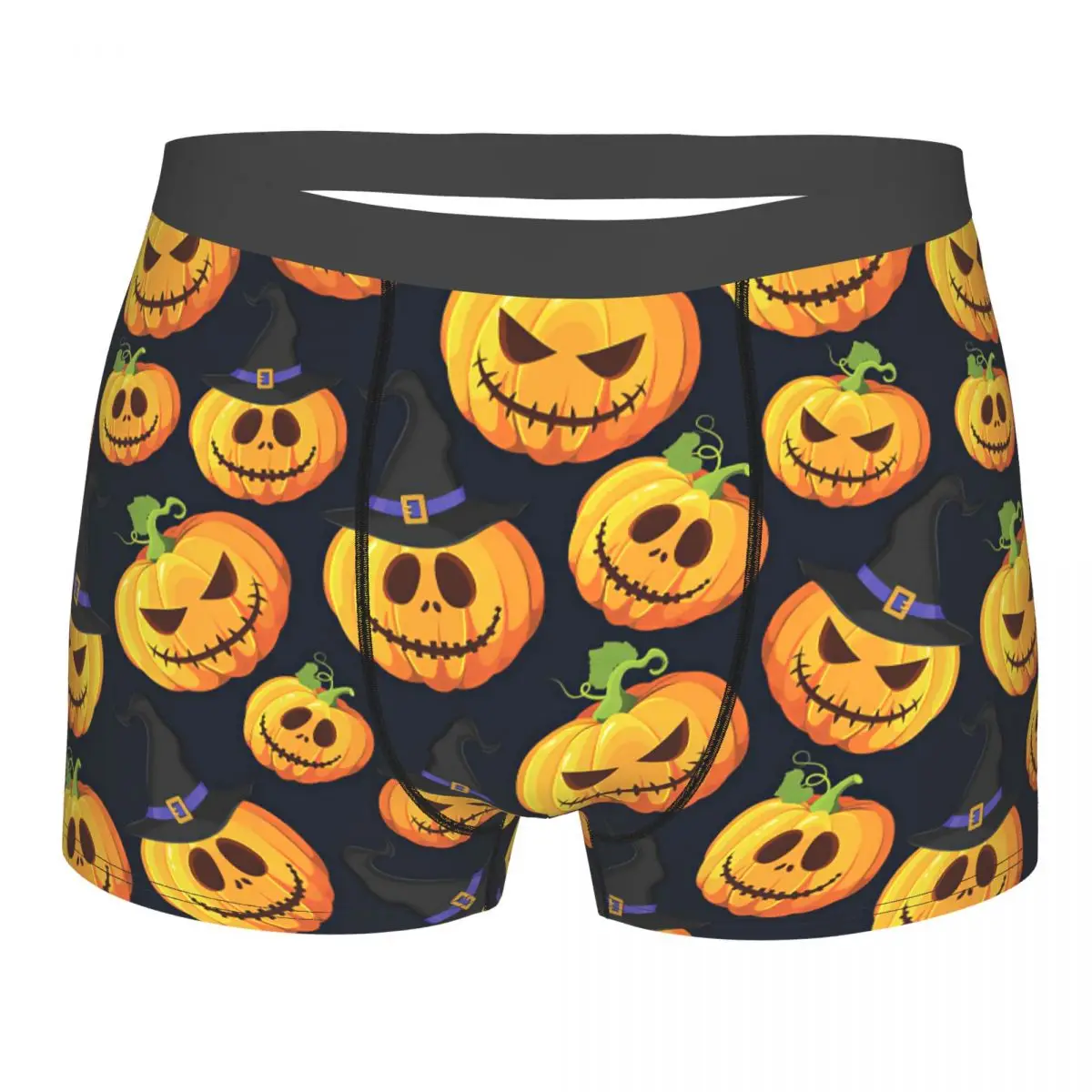 Halloween Pumpkin On Black Background With Witch Hat Underpants Breathbale Panties Male Underwear Print Shorts Boxer Briefs