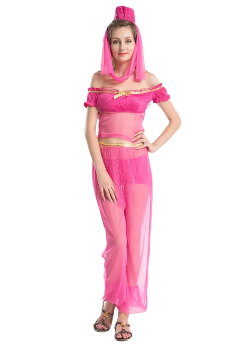 Free Shipping European And American Vestidos Sexy Genie Cosplay Arabian Belly Dancer Princess Halloween Costume For Women