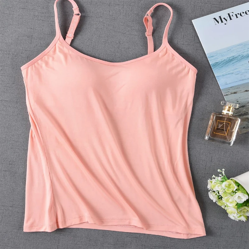 Новинка 2020 модал цельный женский летний джемпер майка на бретельках бюстгальтер