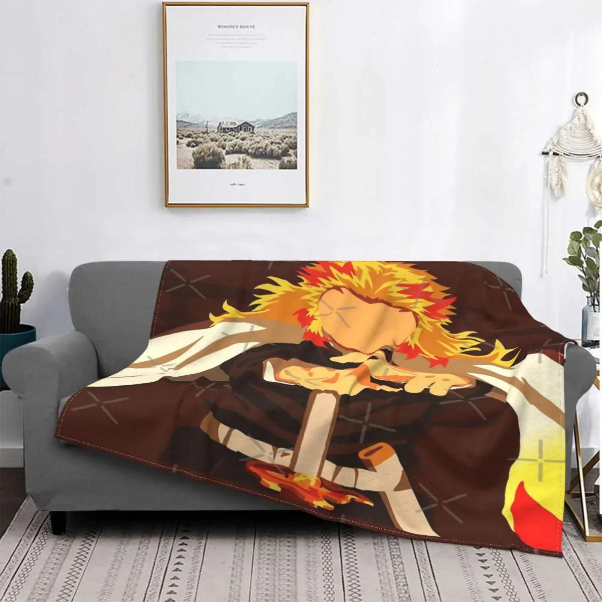 

Kimetsu No Yaiba Minimal Rengoku, manta para cama, colcha a cuadros, sofá, manta de Picnic, edredones y colcha