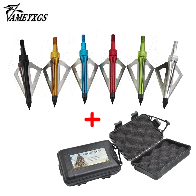 

6 шт. охотничьи наконечники для стрельбы из лука с зерном 100, лук с 3 фиксированными лезвиями в пластиковой коробке, наконечники для стрельбы ...