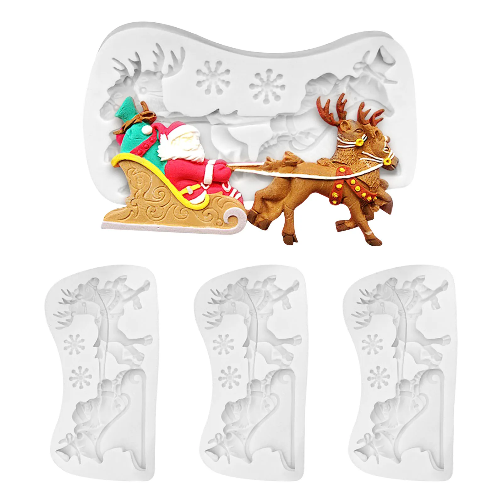 

4PCS Baking Silicone Molds Santa Sleigh Elk Shape Mould For Baking Christmas Cake Fondant Chocolate Mold Kitchen Baking Superbly
