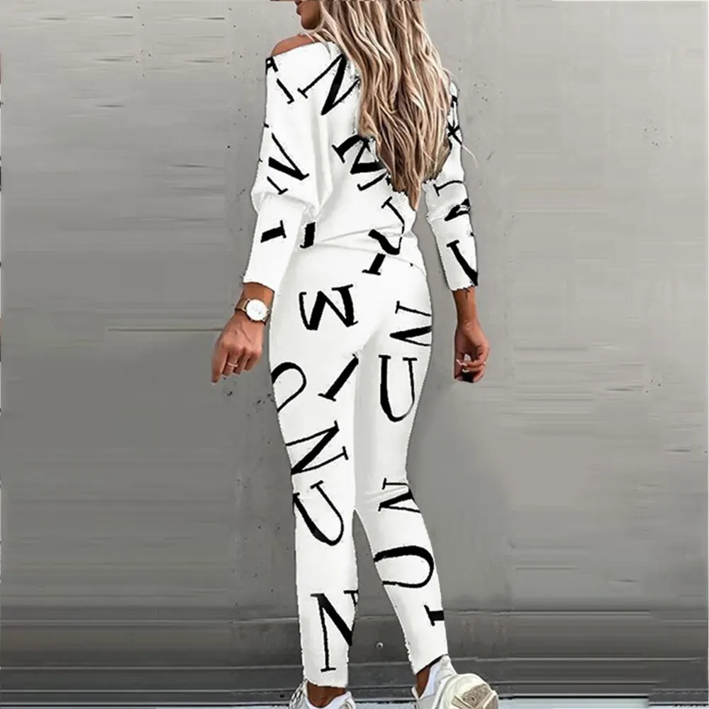 

2021 Spring Autumn Casual Outfit Letters Print Long Sleeve Top Spring Women Blouse Pants Tracksuit for Sports 2 pieces sets