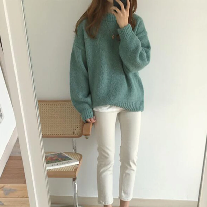 BGTEEVER простой свитер с круглым вырезом карамельный цвет женский зима 2019 женские