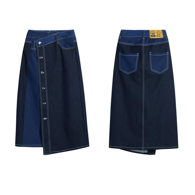 

Skirts Women 2021ll 2021 Spring New Fashionable Asymmetric Color Matching over-the-Knee Button Skirt 120220c6154