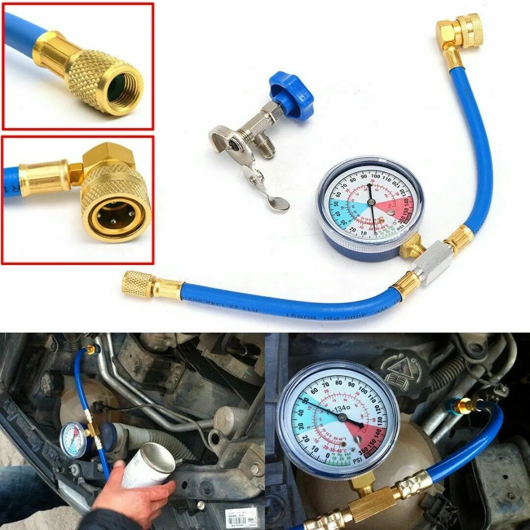 

Universal Car Air Conditioning AC R134A Refrigerant Recharge Hose Pressure Gauge Measuring Kit Copper Auto Car Accessories