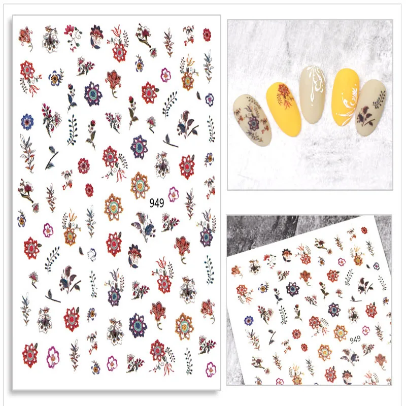 

1 Sheet Self-Adhesive DIY Flowers Nail Art Stickers Fingernails Decor Manicure Foil Tips Floral Colorful Nail Sticker Decals