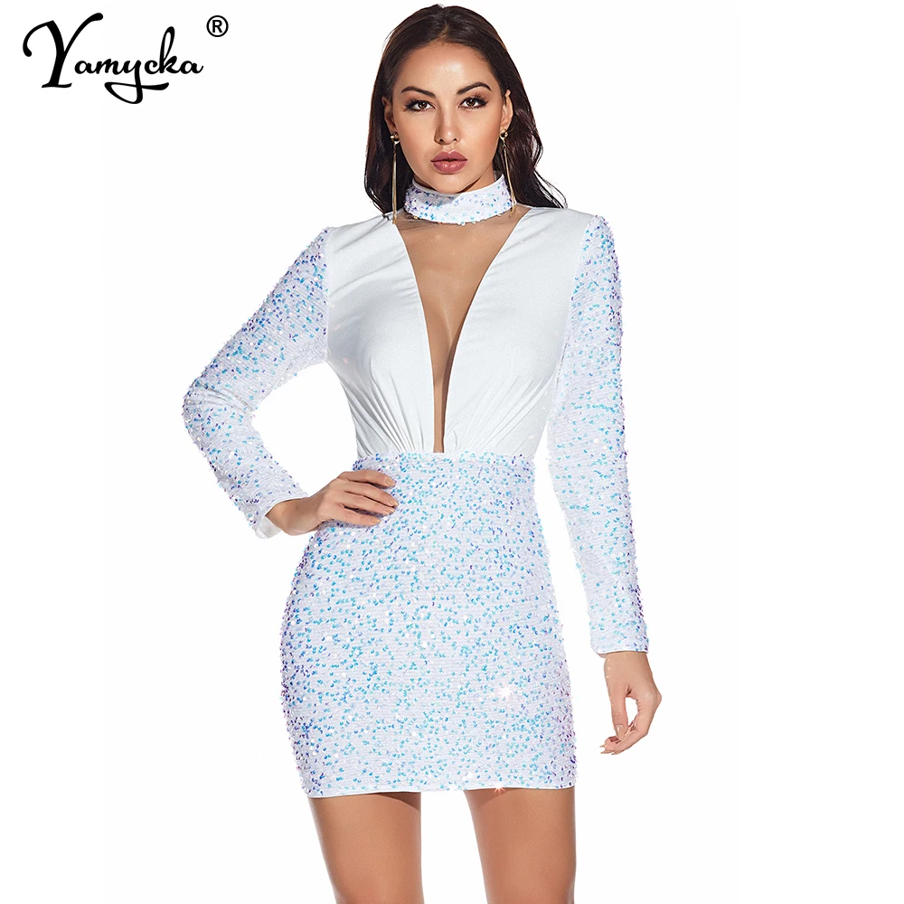 Сексуальное прозрачное Клубное женское летнее платье с блестками женвечерние