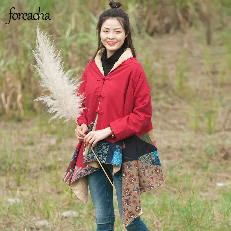 

Женское хлопковое пальто в богемном стиле foreach, свободная винтажная комбинированная куртка, Женская однобортная зимняя верхняя одежда с ла...