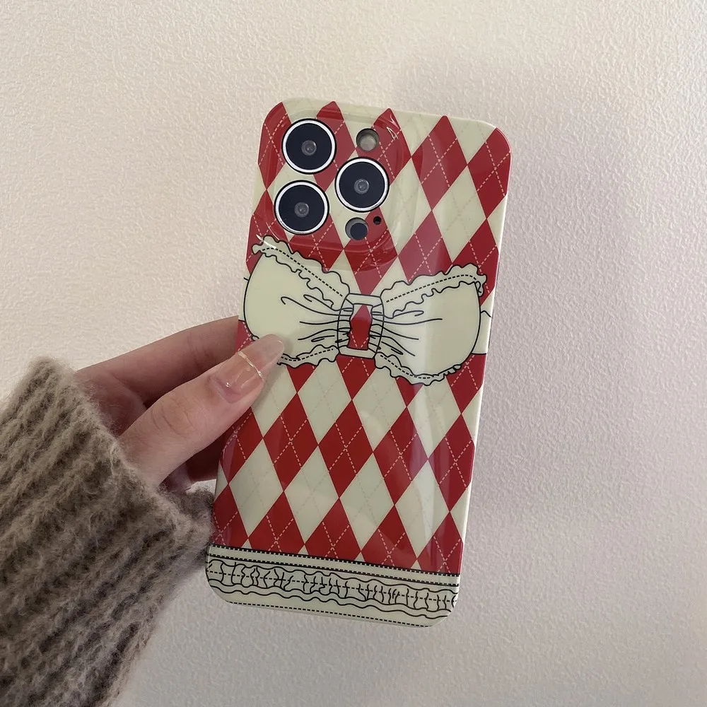 Мягкий чехол с красно-белым ромбовидным узором для iphone 11 12 13 Pro Max XS X XR 7 8 plus SE 2020