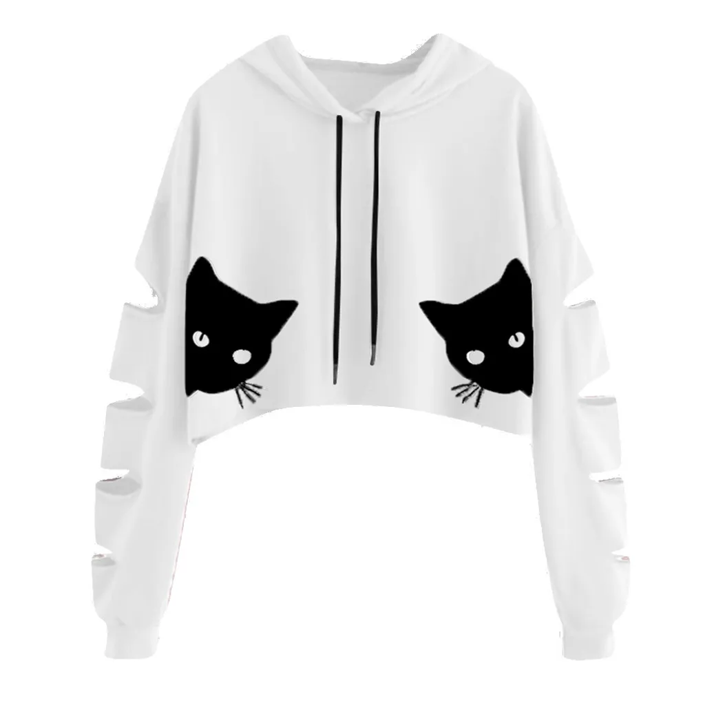 JAYCOSIN женская зимняя толстовка с милым принтом кошки модная однотонная капюшоном