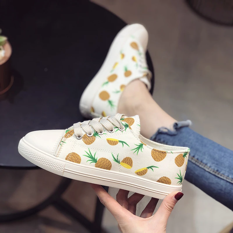 Cute ladies spring and autumn essential canvas shoes pineapple strawberry fruit pattern casual fashion sneakers wild 2020 W31-48 | Обувь