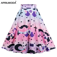 summer gothic witch women swing skirts halloween pattern a line print midi female runway skirt christmas for party