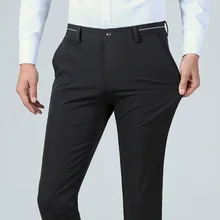 Pantalones informales de fibra de bambú para hombre, Pantalón de algodón elástico, color caqui, estilo clásico, a la moda, para negocios (4)
