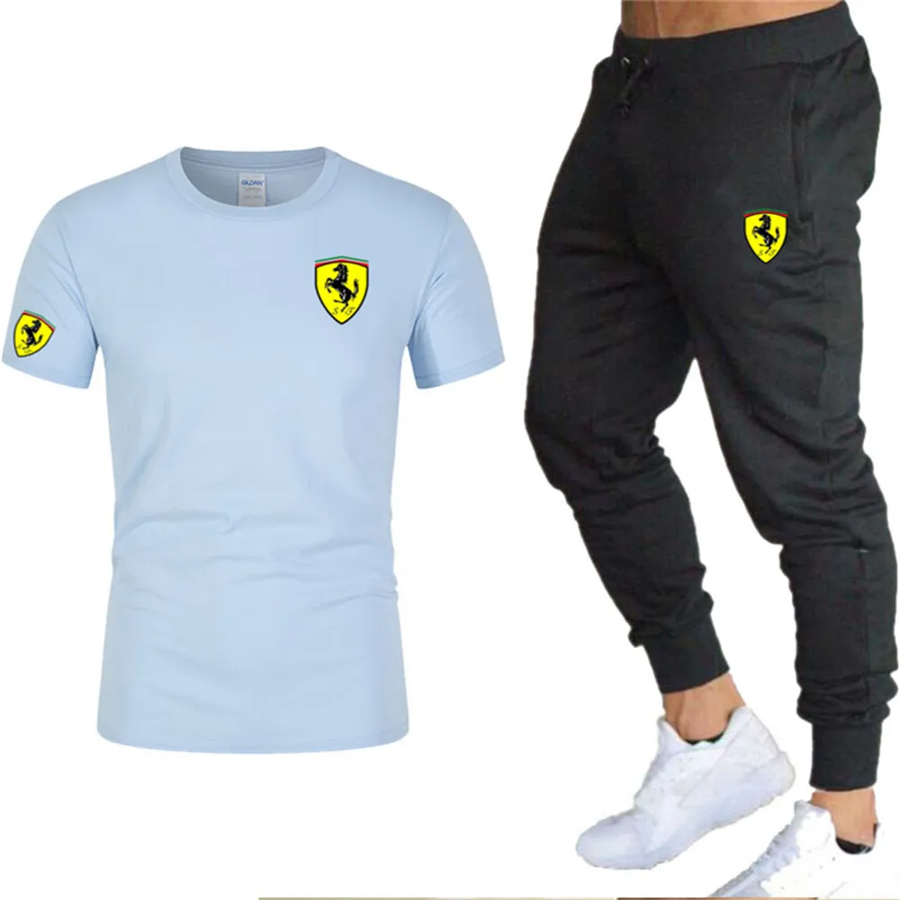 

2021 spring brand men's suit T-shirt sports pants two-piece fashion pure cotton T-shirt short-sleeved suit men's track suit