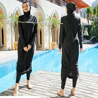 2022 modest swimwear muslim 3 pieces black drawstring long robe full covered islamic swimming wear abayas for women