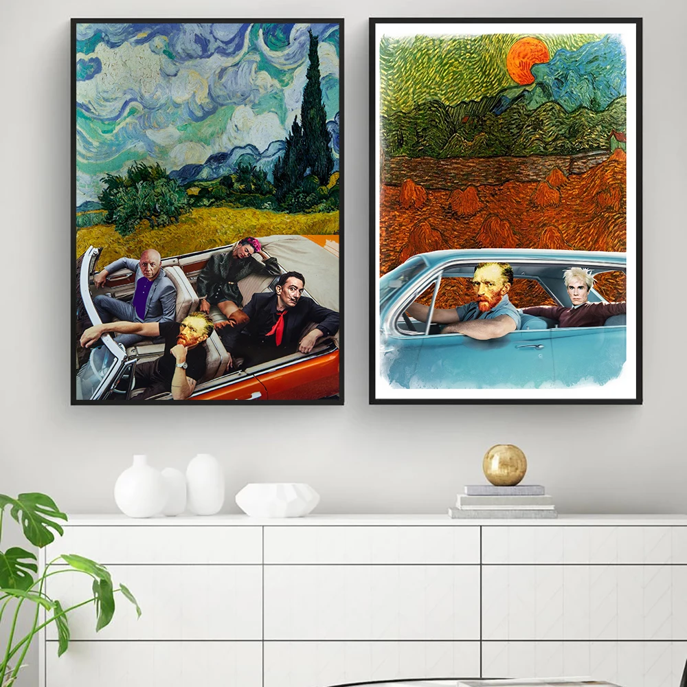 

Funny Character Art Blue Starry Van Gogh Driving Posters and Prints Canvas Paintings Wall Art Pictures for Living Room Decor