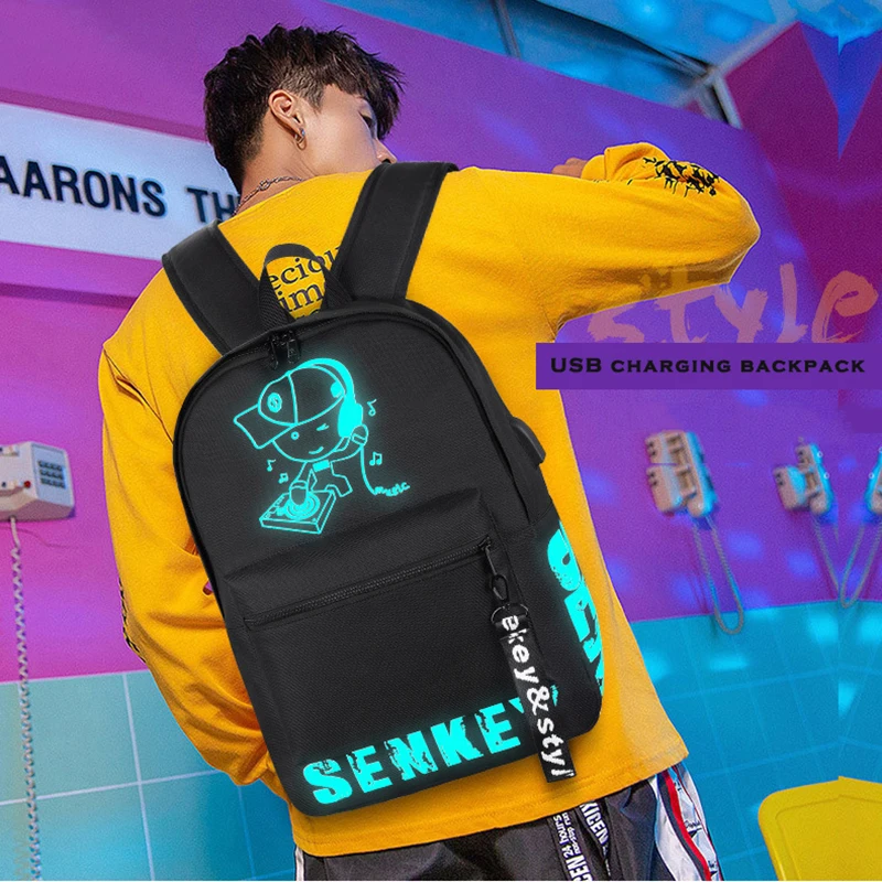Senkey& style студенческий рюкзак со светящимся рисунком на тему аниме USB зарядка для ноутбука рюкзак для подростка Противоугонная школьная сумка для мальчиков