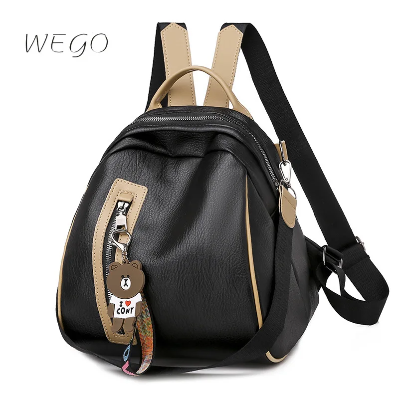 

PU backpack female bag school bag waterproof mini backpack 20L blue black PU new soft with cute pendant backpack