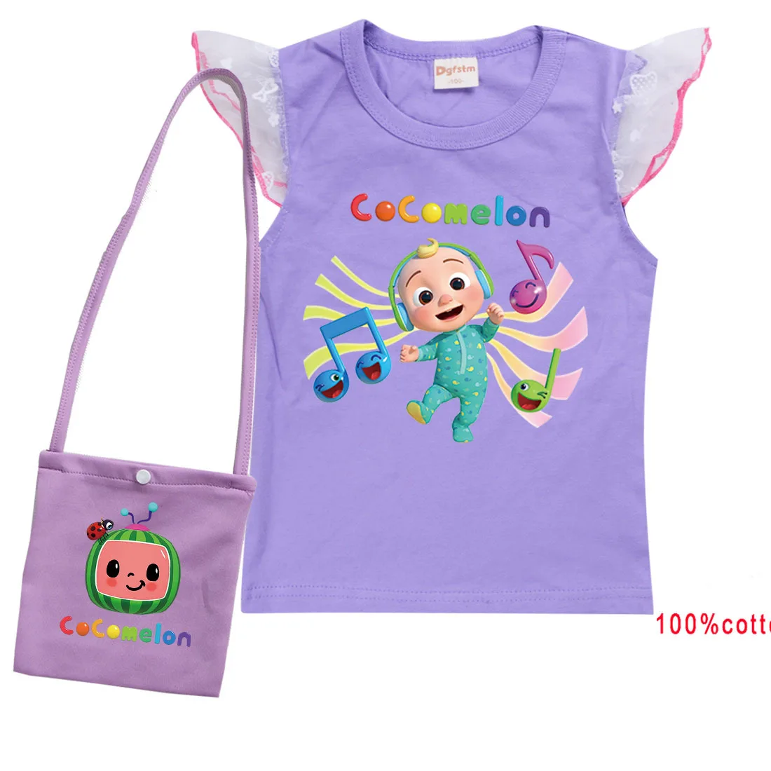 

2021 Summer New Baby Girls Cocomelon T Shirts with Bag Kids Watermelon T-Shirts Children Summer Cotton Tops for Boys Casual Wear