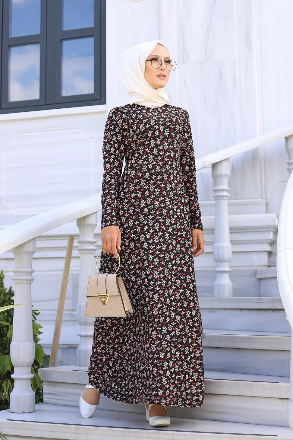 TUGBA Muslim Dress Long Sleeve Floral Print muslim dress code 2021 turkish gown hijab summer