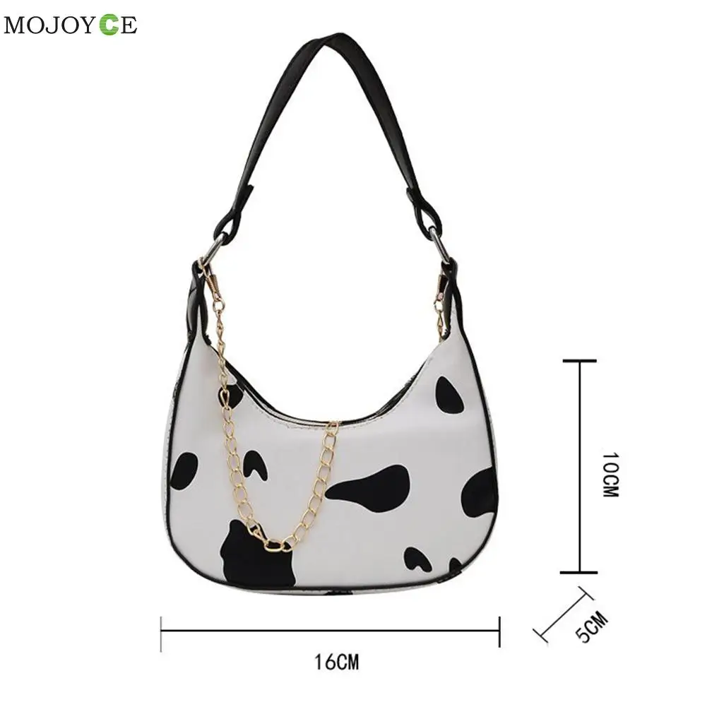 

Designer Women PU Leather Cow Pattern Printing Shoulder Underarm Hobos Bag Ladies Vintage Zipper Mini Purse Handbags