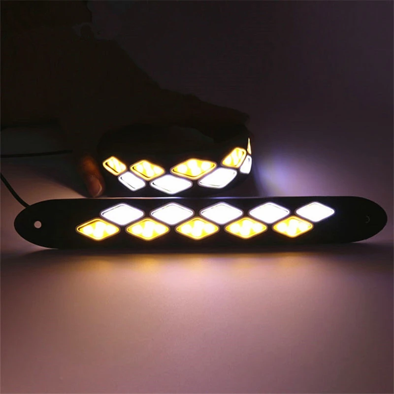 

2PCS Car DRL Turn Signal Bendable LED Daytime Running Light 12V Waterproof COB White and Yellow Light