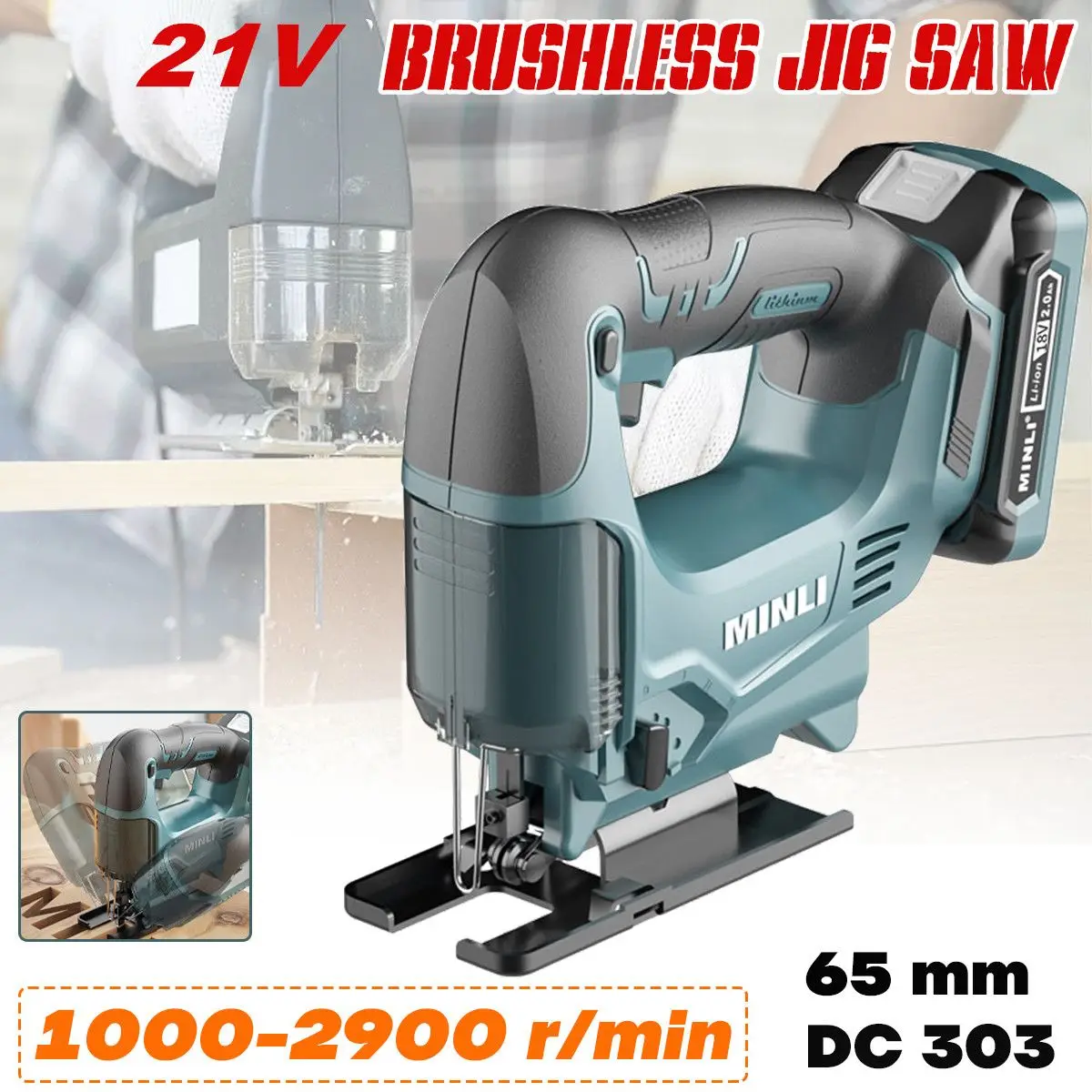 

21V 65mm 2900RPM Cordless Jigsaw Electric Jig Saw Rechargeable Adjustable Woodworking Power Tool for Makita 18V Battery