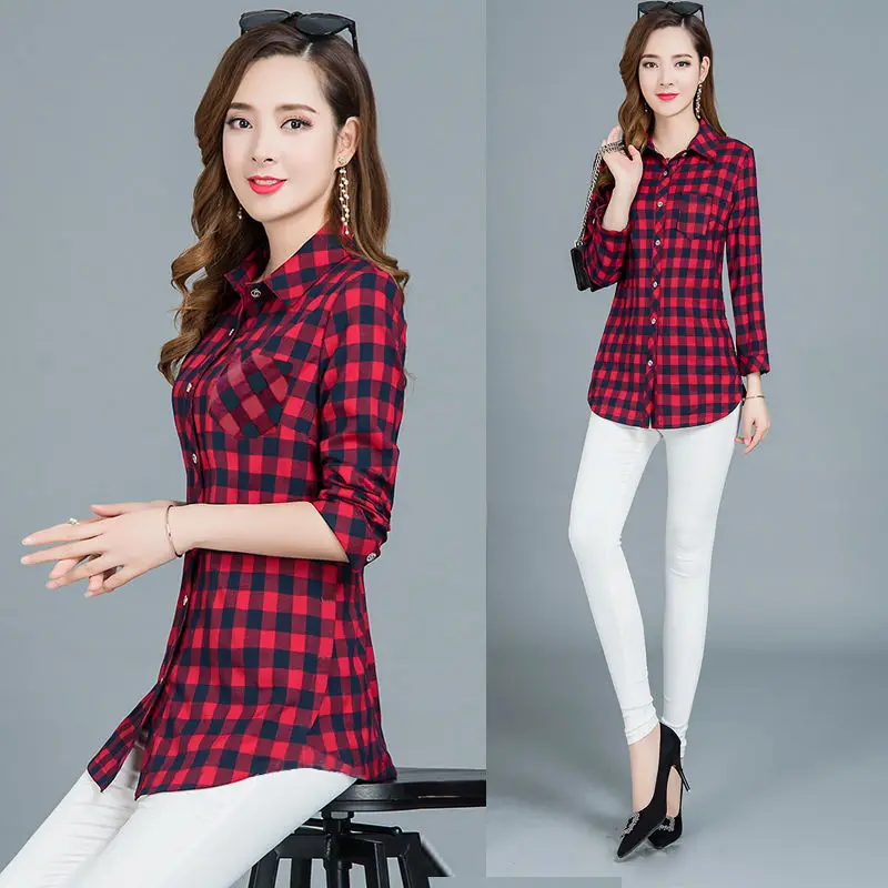 Блузка женская хлопковая на пуговицах с длинным рукавом весна-осень DF3192 | Женская