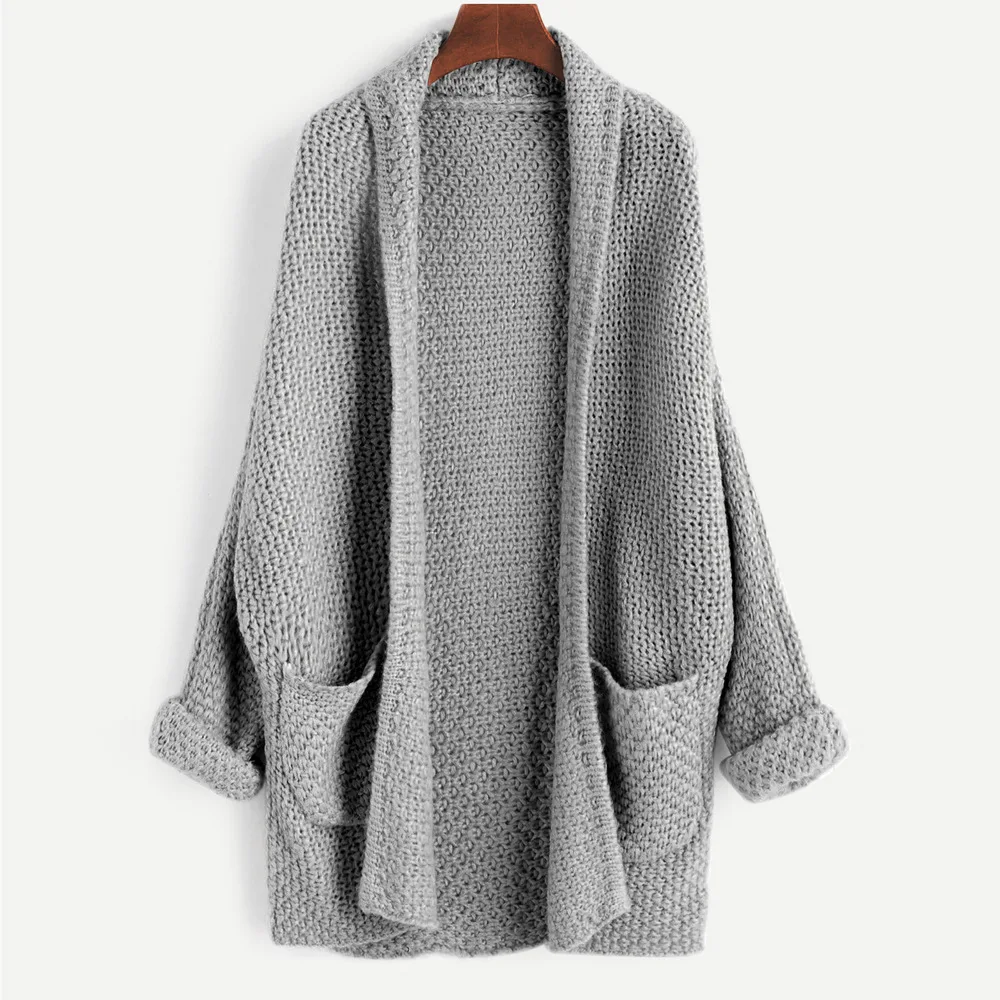 Повседневный вязаный кардиган свитер Женская осенне-зимняя теплая однотонная