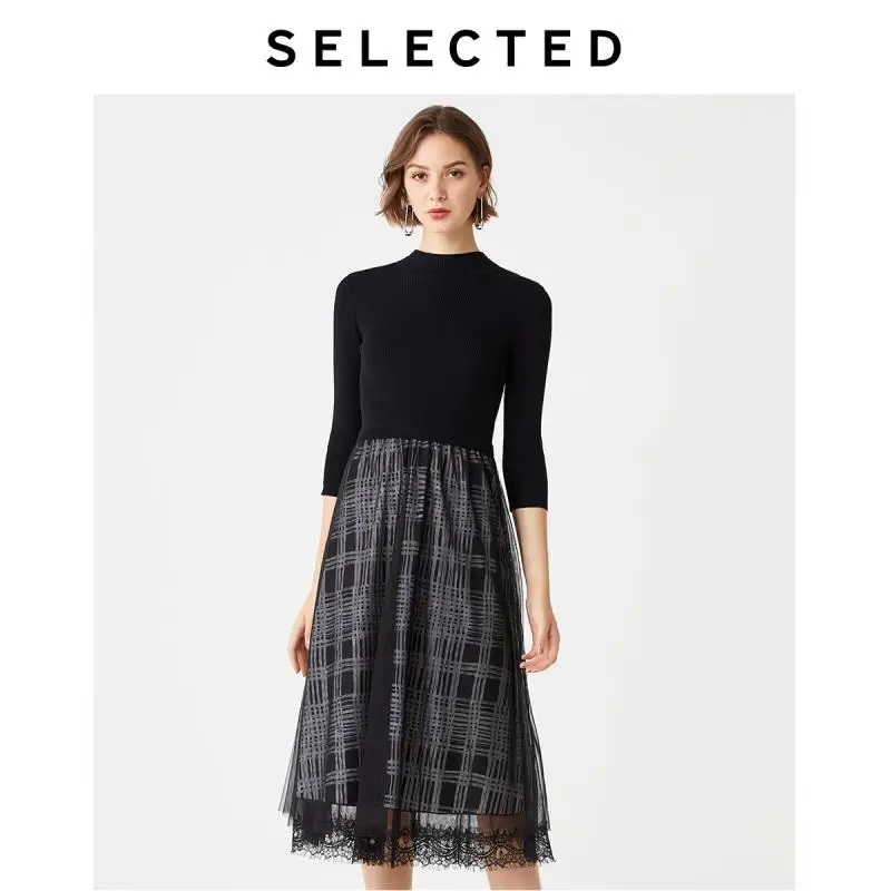 Женское облегающее Черное и белое трикотажное платье в клетку с ложным вырезом S |